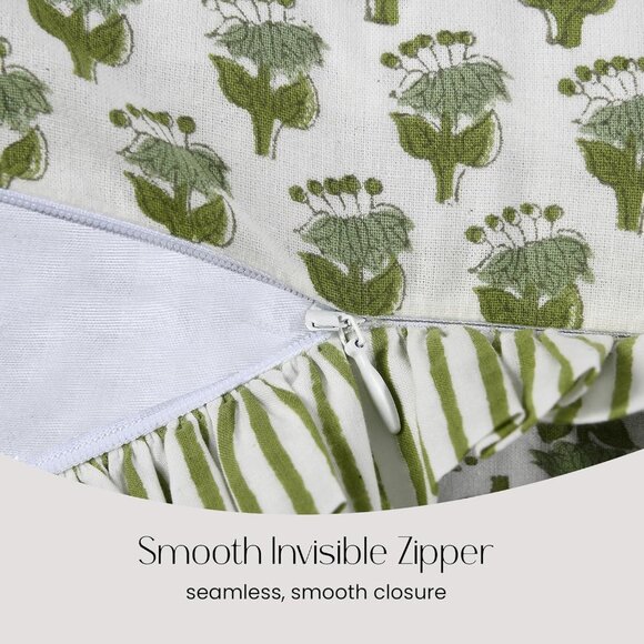 Handmade 100% Cotton Block Print Ruffle Sham Cover 14x36 inch Boho Floral Décor - Picture 4 of 8